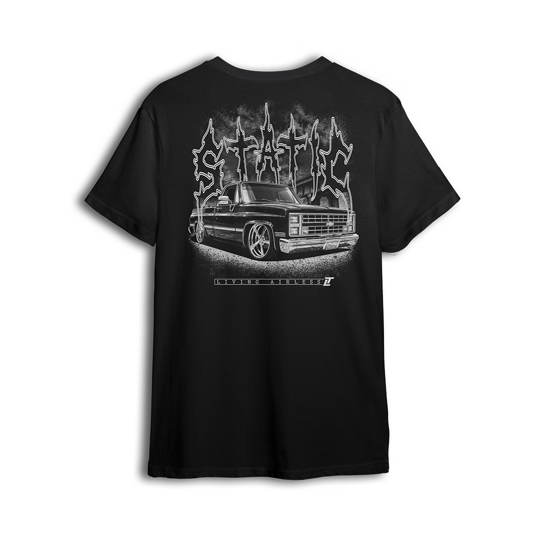 Living Airless tee back print - slammed squarebody with STATIC lettering
