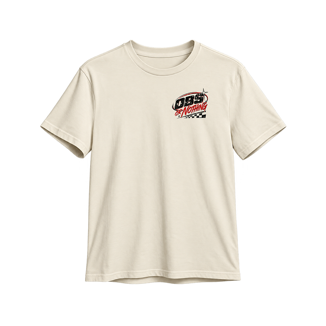 OBS or Nothing Tee in Vintage Natural, front - OBS or Nothing left chest print