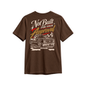 Not Built For Your Approval Tee in Brown, back print - lowered squarebody with cream, gold and red script