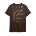 LT Nation tee in brown, back print - three generations of trucks under an American flag