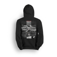 Hoodie featuring two slammed 4-door Chevy Silverados with polished wheels, smoked grilles, and aggressive stance, backed by a bold Chevy grille graphic. Finished with the Low Trendz stamp and LT logo, this hoodie brings custom style for builders and street kings.