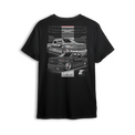 T-shirt featuring two slammed 4-door Chevy Silverados with polished wheels, smoked grilles, and aggressive stance, backed by a bold Chevy grille graphic. Finished with the Low Trendz stamp and LT logo, this t-shirt brings custom style for builders and street kings.