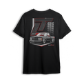 Big Block 454 SS t-shirt featuring a lowered OBS 454 SS with bold red pinstripes, clean lines, and muscle truck styling. A tribute to the golden era of horsepower and custom builds, this t-shirt is perfect for showing off at meets and events.