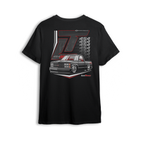 Big Block 454 SS t-shirt featuring a lowered OBS 454 SS with bold red pinstripes, clean lines, and muscle truck styling. A tribute to the golden era of horsepower and custom builds, this t-shirt is perfect for showing off at meets and events.