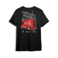 T-shirt featuring a slammed Coke delivery truck in front of a vintage soda crate backdrop. A Da Shop x Low Trendz collab, this t-shirt blends nostalgic style with custom truck attitude for true streetwear fans.