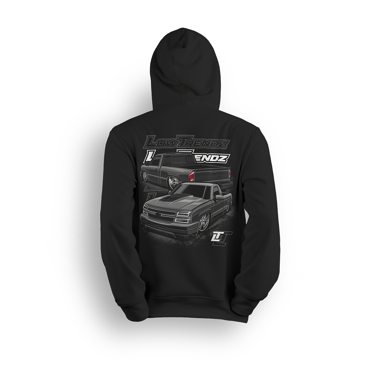 Hoodie featuring a slammed SS clone with blackout styling, tucked wheels, and dual truck views for a show-and-go look. Stamped with bold Low Trendz graphics, this hoodie brings street-ready attitude and clean custom lines.