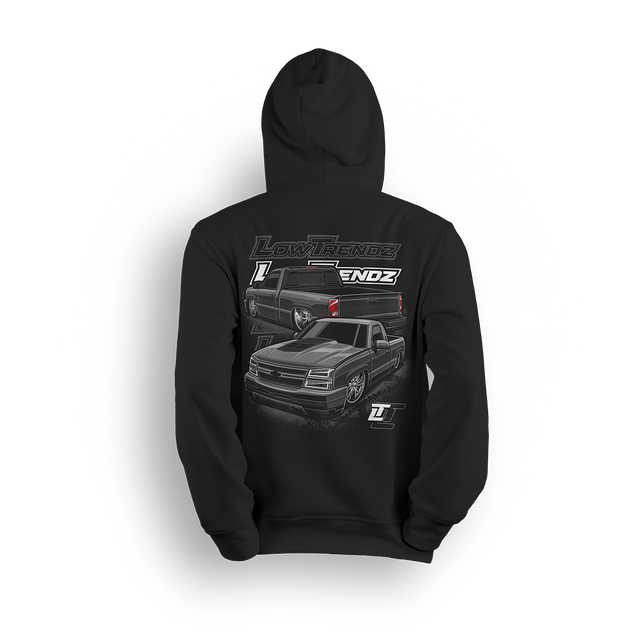 Hoodie featuring a slammed SS clone with blackout styling, tucked wheels, and dual truck views for a show-and-go look. Stamped with bold Low Trendz graphics, this hoodie brings street-ready attitude and clean custom lines.