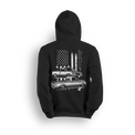 Hoodie featuring a slammed C10 and OBS combo with a gritty American flag backdrop and bold Low Trendz branding. Blending old-school style with street flex, this hoodie is built for true truck fans and show season vibes.