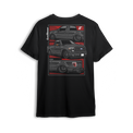 T-shirt featuring a slammed, murdered-out Ford F-150 shown from three angles against a bold red layout. With deep dish wheels and an aggressive stance, this t-shirt is built for Ford fans who keep it low and street-ready.