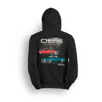 Hoodie featuring a slammed Chevy Tahoe and single-cab OBS set against a dark urban backdrop. A tribute to the trucks that sparked the Low Trendz movement, this hoodie is built for those who live and breathe the custom truck scene.