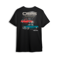 T-shirt featuring a slammed Chevy Tahoe and single-cab OBS set against a dark urban backdrop. A tribute to the trucks that sparked the Low Trendz movement, this t-shirt is built for those who live and breathe the custom truck scene.