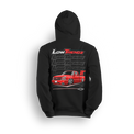 Hoodie featuring a slammed red SS clone Silverado with a clean stance and aggressive styling, set against a bold backdrop of Low Trendz logos. This hoodie is made for those who build trucks that make a statement, not just stock.
