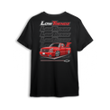 T-shirt featuring a slammed red SS clone Silverado with a clean stance and aggressive styling, set against a bold backdrop of Low Trendz logos. This t-shirt is made for those who build trucks that make a statement, not just stock.