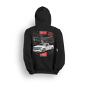 Hoodie featuring black and white slammed Silverado single cabs with red accents and modern gridwork. The New Gen hoodie blends tech-inspired edge with classic Low Trendz style for those who turn heads on and off the street.