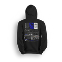 Hoodie featuring a murdered-out GMC Denali stacked with speakers, bold blue accents, and tech-style overlays. The DB Drive x Low Trendz hoodie delivers loud, custom style built for bass heads and street-driven truck fans.