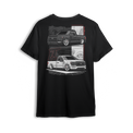 T-shirt featuring two slammed single cab Ford F-150s with custom stance, monochrome tones, and red accents. Designed for Ford fans repping Blue Oval style with Low Trendz attitude, this t-shirt blends clean street style with aggressive detail.