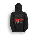 Hoodie featuring a slammed bright red RAM 1500 single cab with a stacked backdrop and bold RAM emblem. Built for Mopar fans in the custom truck scene, this hoodie delivers clean stance, bold style, and straight attitude.