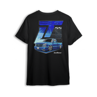 T-shirt featuring a custom blue single cab Silverado with deep lip wheels, slick body lines, and SS styling. Backed by layered SS graphics, ghosted wheel shots, and a bold LT logo, the Blue SS t-shirt brings show-ready attitude and street power.