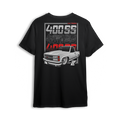 T-shirt featuring a clean white OBS 400 SS slammed on big wheels with a street-ready stance. Bold 400 SS typography fades from chrome to red, making this t-shirt a tribute to modern custom style and classic Chevy lines.