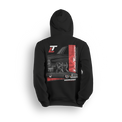 Hoodie featuring a black squarebody Chevy truck with deep-dish wheels, red accents, and a split-panel background. Layered Low Trendz branding and “Squarebody Takeover” text complete this bold tribute to squarebody dominance and custom truck attitude.
