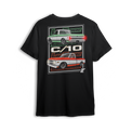 T-shirt featuring two slammed Chevy C10s in side and rear views with clean two-tone color schemes, aggressive stance, and bold Low Trendz logos. The Double Drip t-shirt blends retro style and modern presence for true C10 fans.