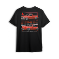 OBS Fever t-shirt featuring a vibrant red slammed OBS single cab with polished wheels and a tucked stance. Dual-side views and bold OBS Fever text give this t-shirt a loud, clean look made for die-hard OBS fans.
