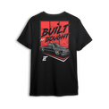 T-shirt featuring a fully dropped black Chevy Silverado with tucked wheels and bold “Built Not Bought” lettering across a red backdrop. This t-shirt honors hands-on builders, late-night wrenchers, and the self-made hustle behind every custom ride.