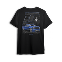 T-shirt featuring a slammed K2 Chevy Silverado crew cab with a clean blue finish, aggressive stance, and oversized LT branding. Set in a sharp grayscale layout with subtle reflections, the K2 Slammed t-shirt delivers pure street style for clean build enthusiasts.