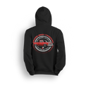Hoodie featuring a red slammed squarebody Chevy C10 with polished wheels and a clean low stance, finished with a circular Squarebody Takeover stamp and LT branding. This hoodie honors timeless style and true C10 scene royalty.