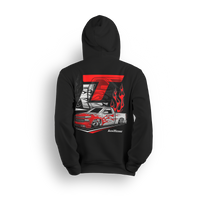 Hoodie featuring Alex’s custom 2020 Chevy Silverado, known as “Red Bottom,” with candy red flames, tucked billets, and bold stance. Backed by the LT logo, this StreetTrucks Magazine-featured hoodie captures the energy of one of the scene’s most iconic builds.