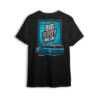 T-shirt featuring Mike Batty’s custom four-door Tahoe known as the Retro Hoe, bagged and bodied on polished 22-inch billets. With bold graphics and StreetTrucks Magazine feature energy, the Big Body Rollin’ t-shirt celebrates full-size style and low street presence.