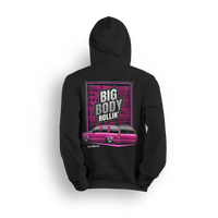Hoodie featuring Mike Batty’s custom four-door Tahoe known as the Retro Hoe, bagged and bodied on polished 22-inch billets. With bold graphics and StreetTrucks Magazine feature energy, the Big Body Rollin’ hoodie celebrates full-size style and low street presence.