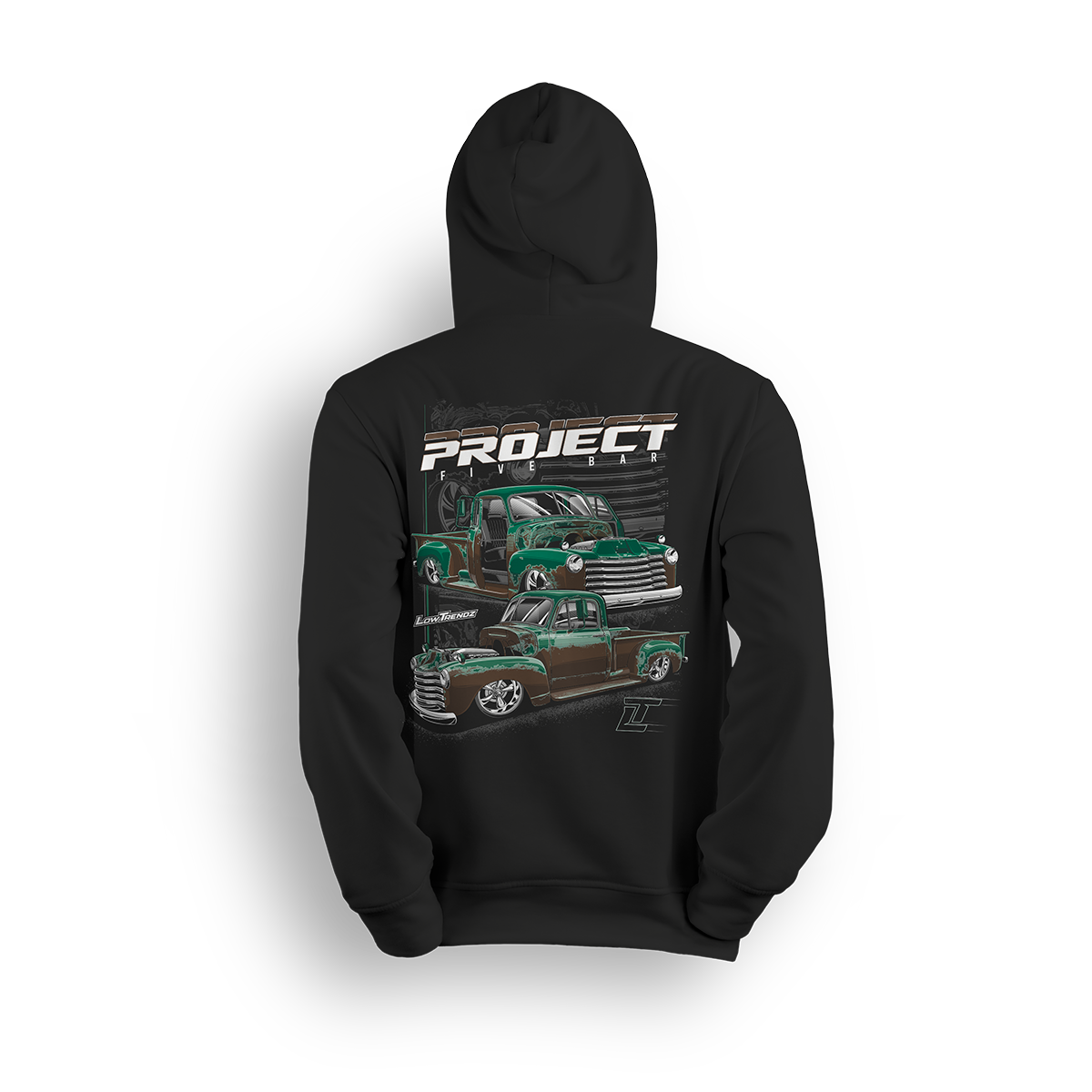 Project Five Bar hoodie with 1952 green Chevy truck inspired by father and son build in Maryland