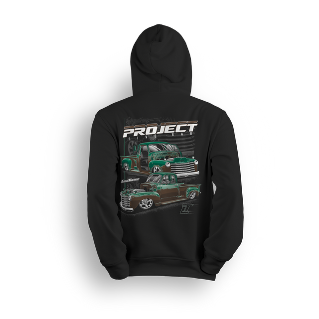 Project Five Bar hoodie with 1952 green Chevy truck inspired by father and son build in Maryland