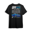 Blue OBS Steel Chevy t shirt featuring a slammed cobalt blue truck with billet wheels and bold front and side view graphic by LowTrendz