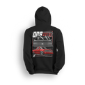 Red OBS Steel Chevy hoodie featuring a slammed red truck with billet wheels and bold front and side view graphic by LowTrendz