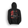 Legends Never Die hoodie featuring a slammed black OBS SS truck with bold red graphics