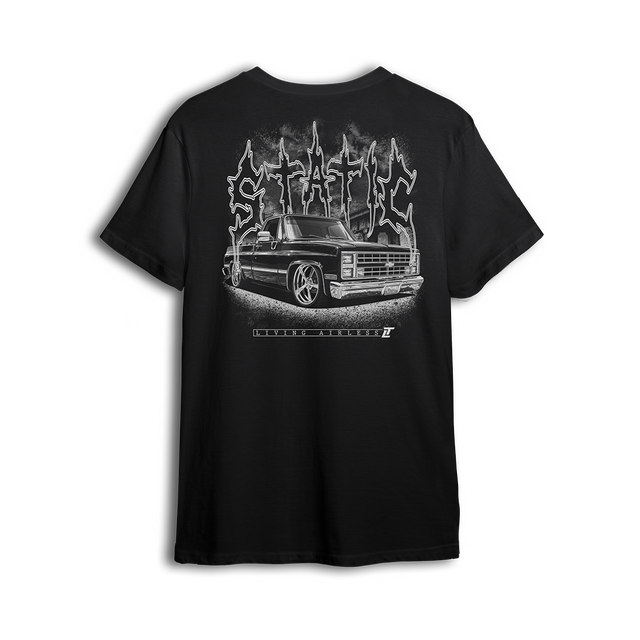 Living Airless tee back print - slammed squarebody with STATIC lettering